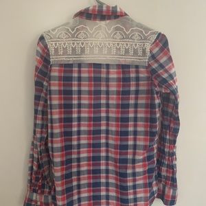 Plaid and lace blouse